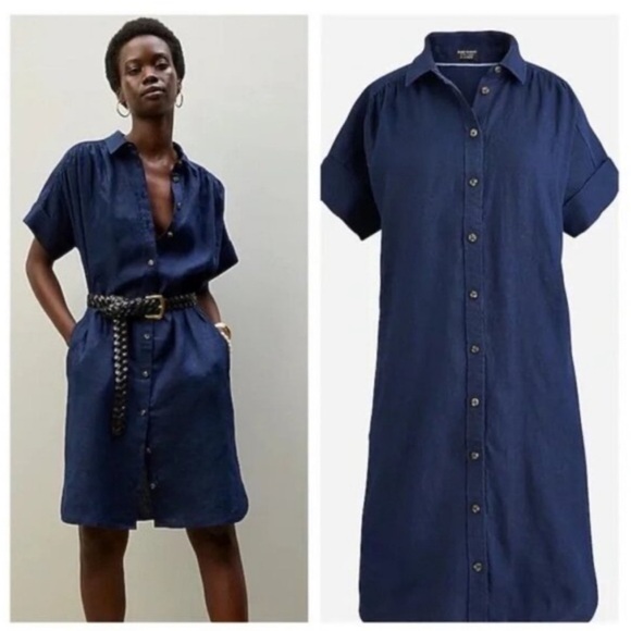 J. Crew Dresses & Skirts - J. Crew Baird McNutt Irish linen navy relaxed fit button up shirt midi dress